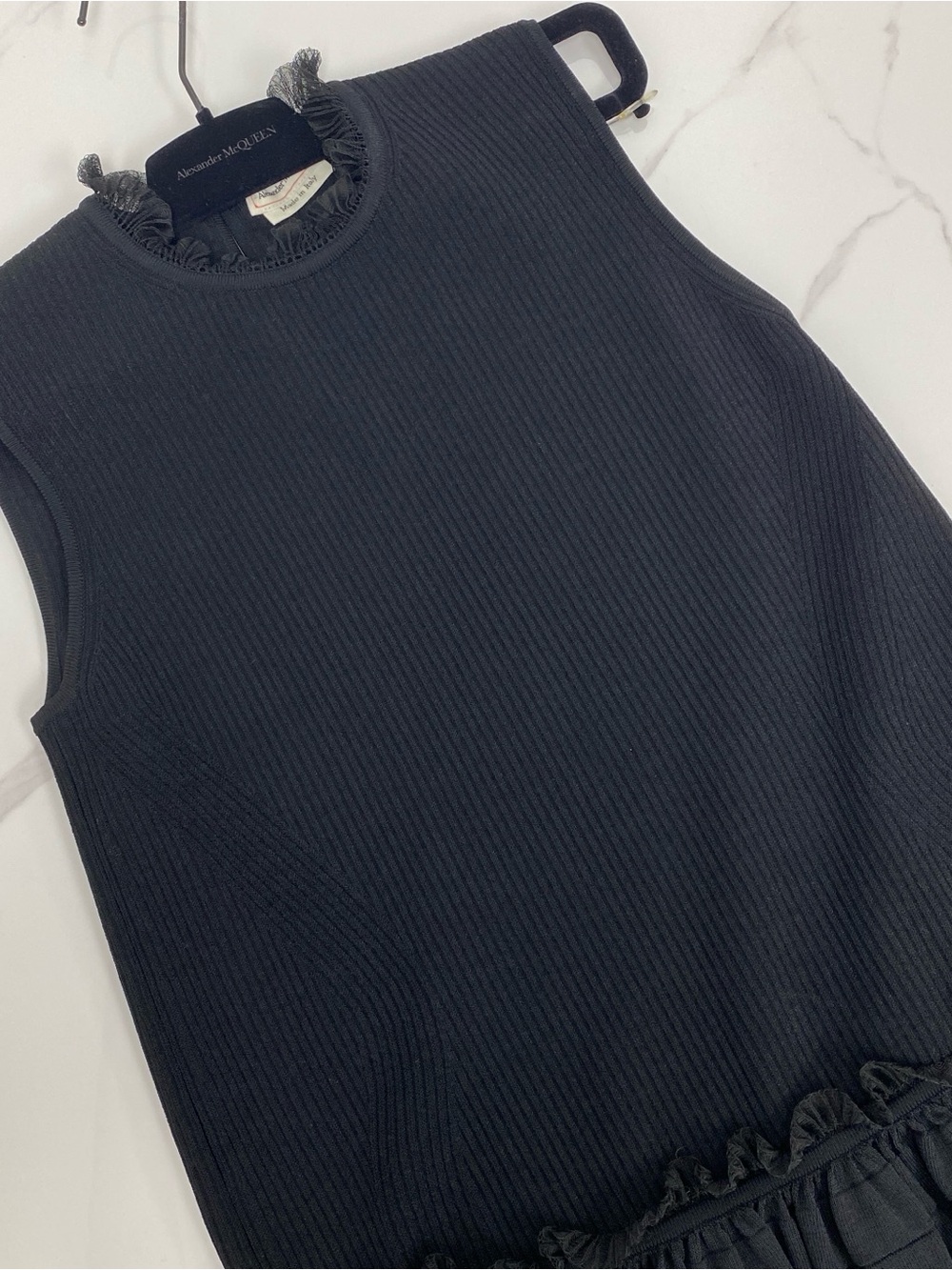 Alexander McQueen Rib Knit Ruffle Hem Sleeveless Dress